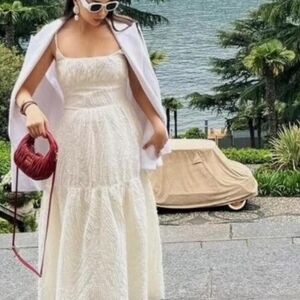 Zara Cream Maxi Dress with Red Accent